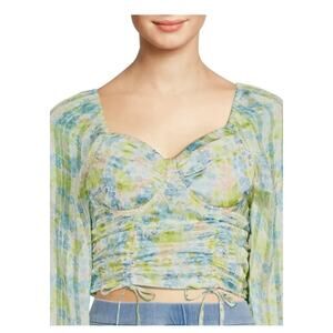 Steve Madden Ruched Padded Crop Top Womens XXL Floral Milkmaid Sweetheart Neck